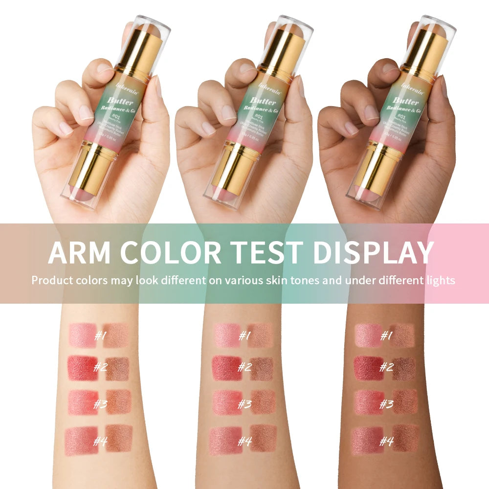 Lakerain Multipurpose Blush Stick Moisturizing Skin Long Lasting Natural Double-headed Bronzer-Blush Stick Pigmented Beauty Makeup