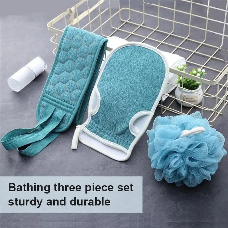 3Pcs Body Cleaning Washcloth Soft Brush Home Hotel Bathroom Shower Ball Back Scrubber Set Exfoliating Skin Towel Bath Gloves