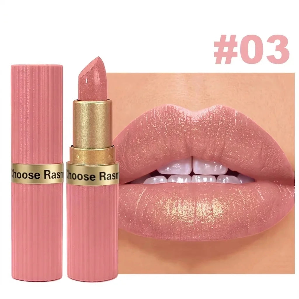 Pink Glitter Metallic Lipstick – Pearlescent Velvet Matte, Waterproof Long Wear