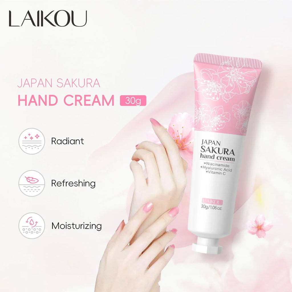LAIKOU Sakura Hand Cream Whitening Wrinkle Removal Anti-crack Moisturizing Nourishing  Lotion Intensive Repair Hand Gream 30g