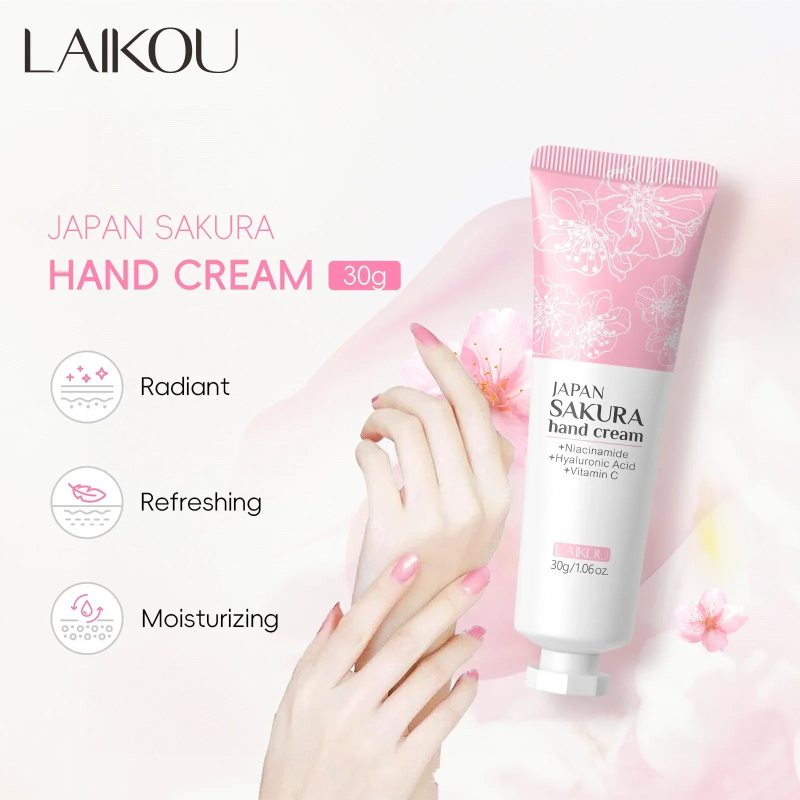 LAIKOU Sakura Hand Cream Whitening Wrinkle Removal Anti-crack Moisturizing Nourishing  Lotion Intensive Repair Hand Gream 30g