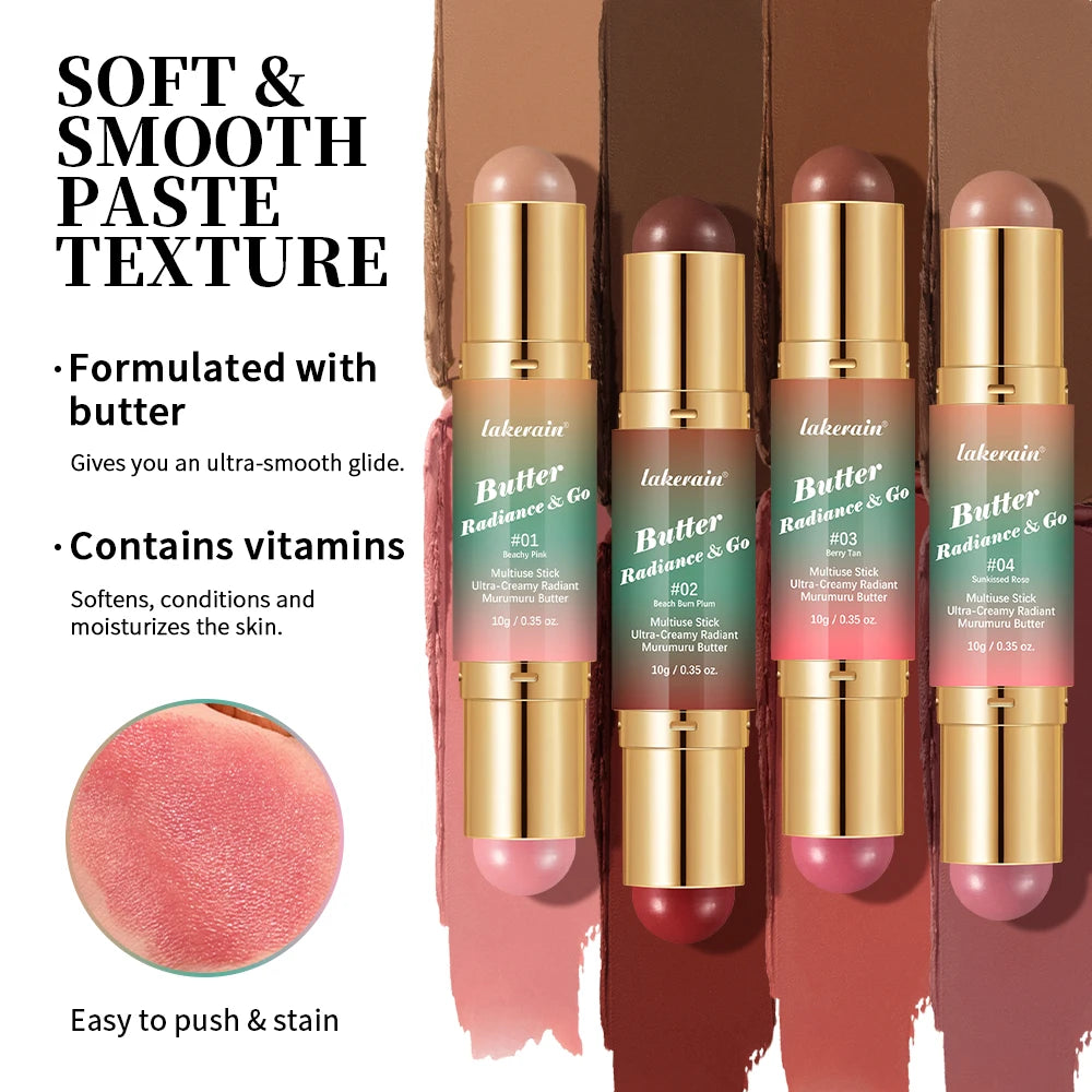 Lakerain Multipurpose Blush Stick Moisturizing Skin Long Lasting Natural Double-headed Bronzer-Blush Stick Pigmented Beauty Makeup