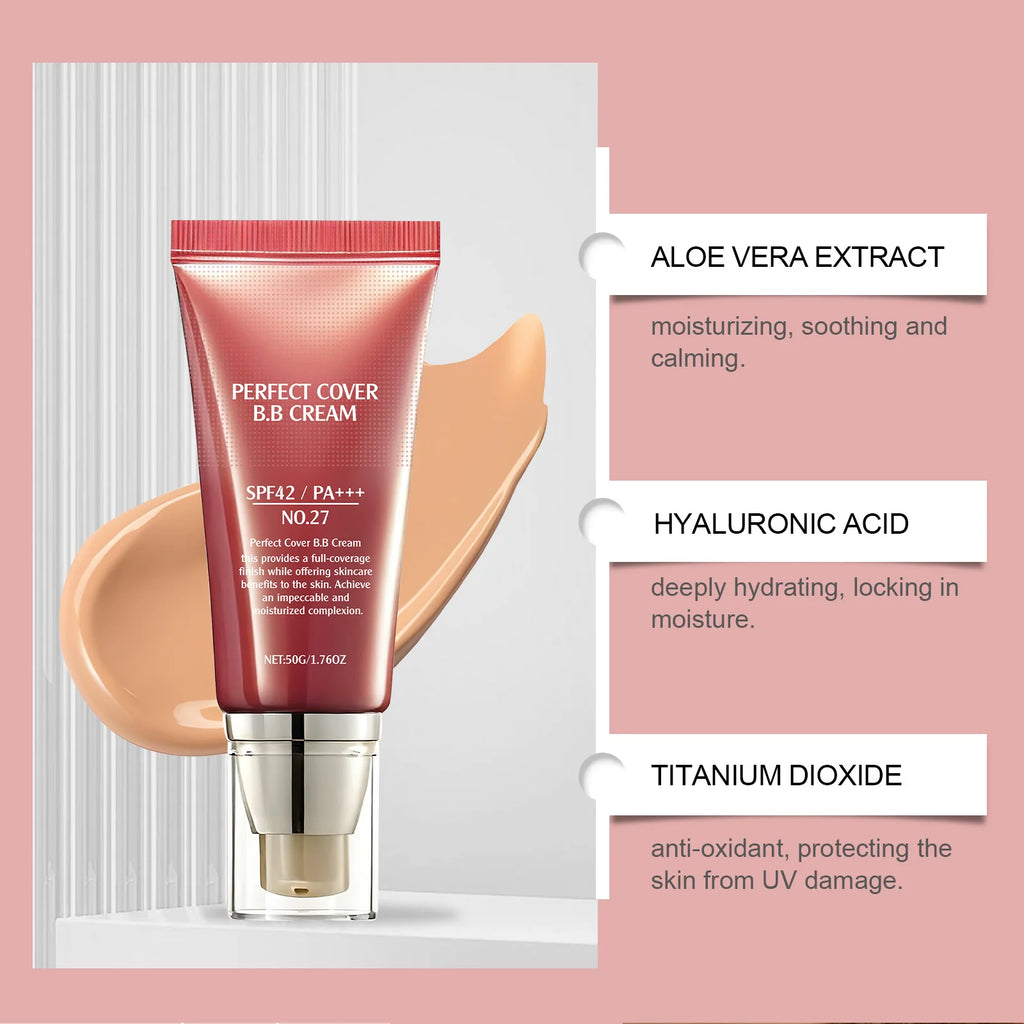 SPF42 PA+++ BB Cream – Full‑Coverage Liquid Foundation for Smooth, Even, Radiant Skin