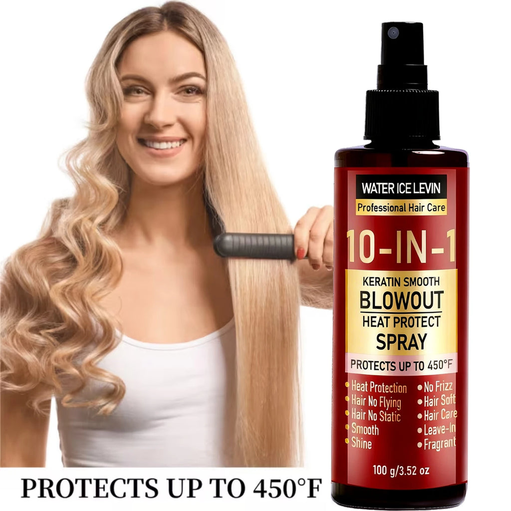 10-IN-1 Keratin Smooth Blowout Heat Protect Spray - Up to 450°F Heat Protection, Shine with Keratin & Biotin for All Hair Types