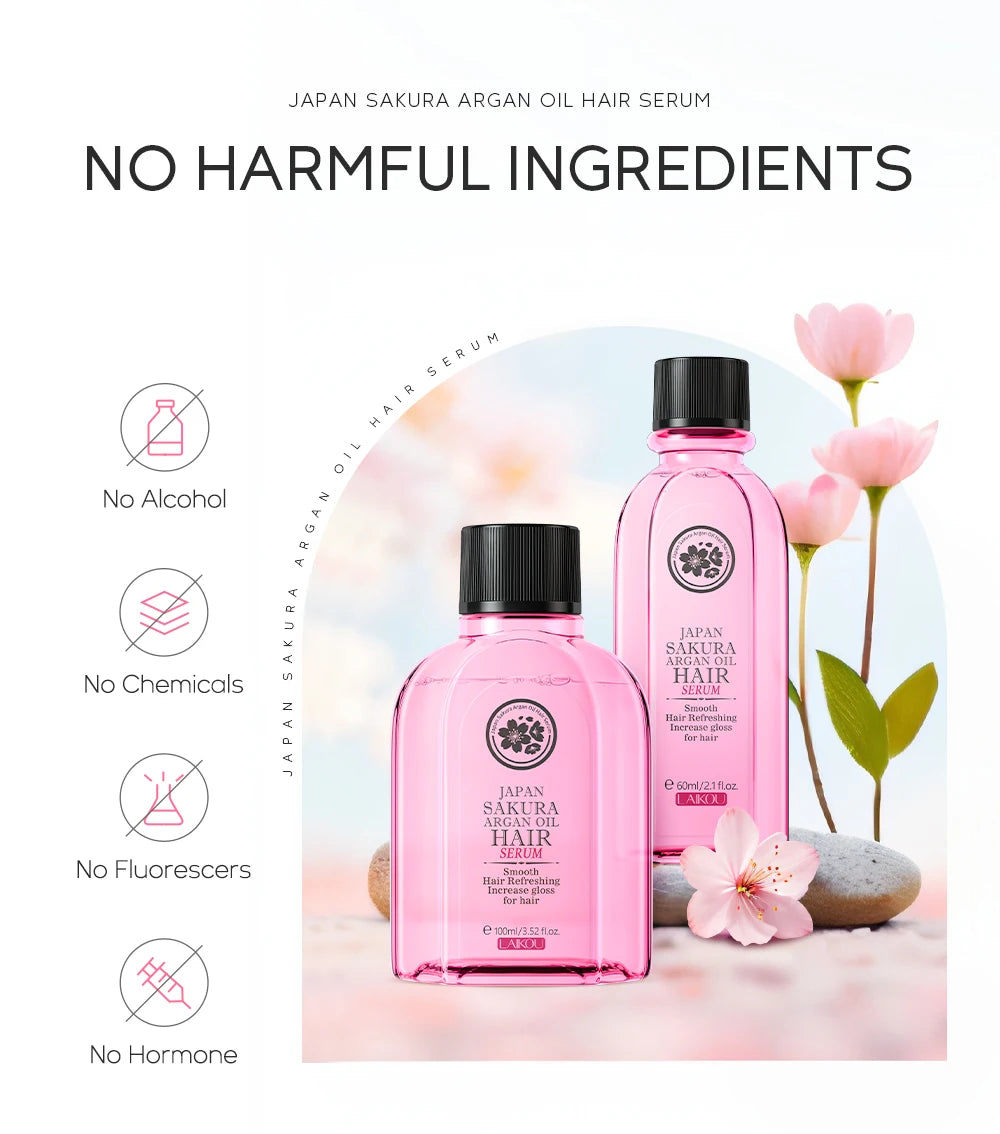 LAIKOU Japan Sakura Argan Hair Serum Nourishing Repair Split Ends Hair Essence (60ml/100ml)