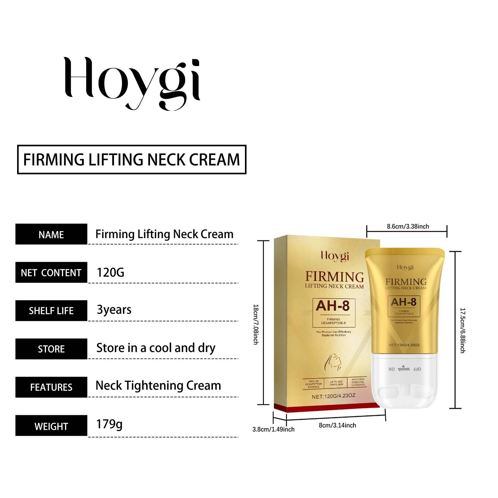 AH-8 Firming Neck Cream with Roller Moisturizing Tightening Lotion Jawline Double Chin Lifting Massage Anti Aging Neck Skin Care