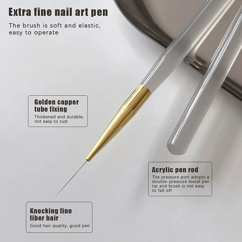 5Pcs Slim Nail Art Brushes – Acrylic Flower Painting & Line Drawing Kit