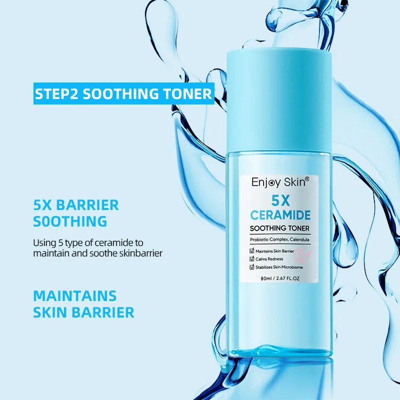 Ceramide Facial Skincare Series – Soothing Toner, Moisturizing Cream, Low‑pH Cleanser, Barrier Serum & Hydration Gel