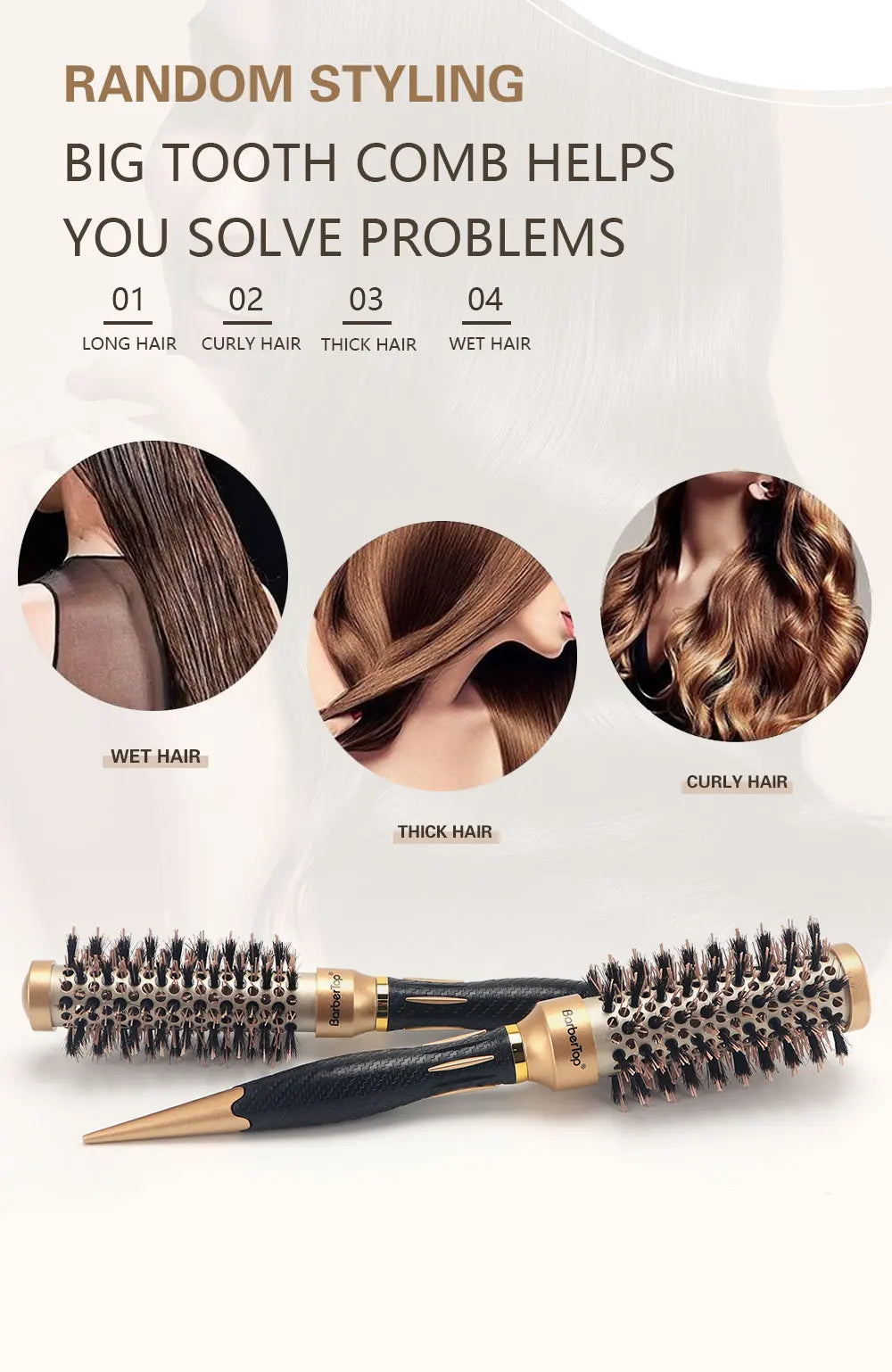 Hair Salon Round Rolling Hairdressing Comb Professional Women Straight Curly Combs Barbershop Curling Styling Tools Supplies
