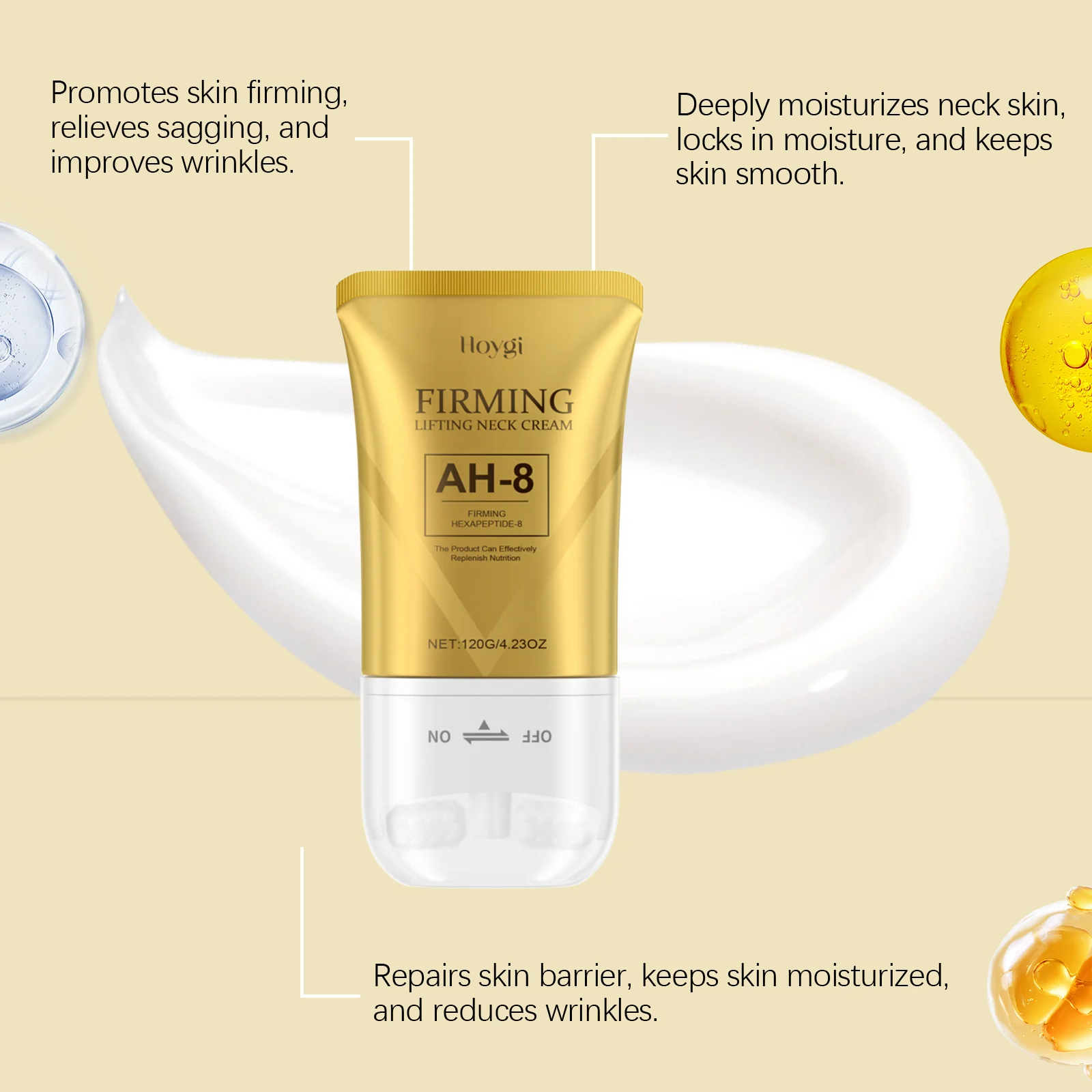AH-8 Firming Neck Cream with Roller Moisturizing Tightening Lotion Jawline Double Chin Lifting Massage Anti Aging Neck Skin Care