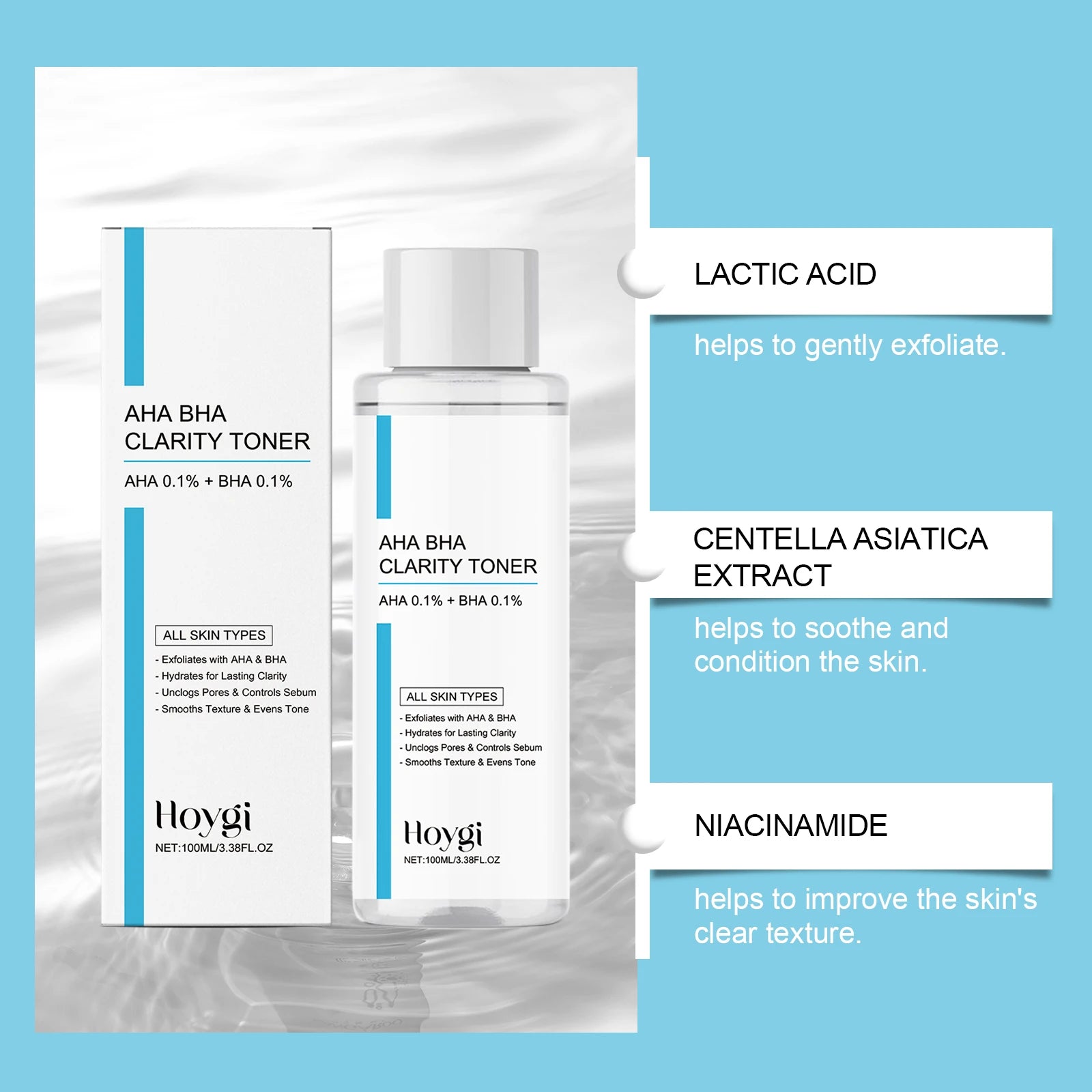 AHA BHA Gentle Exfoliating Toner — Pore Refining & Hydrating Facial Essence
