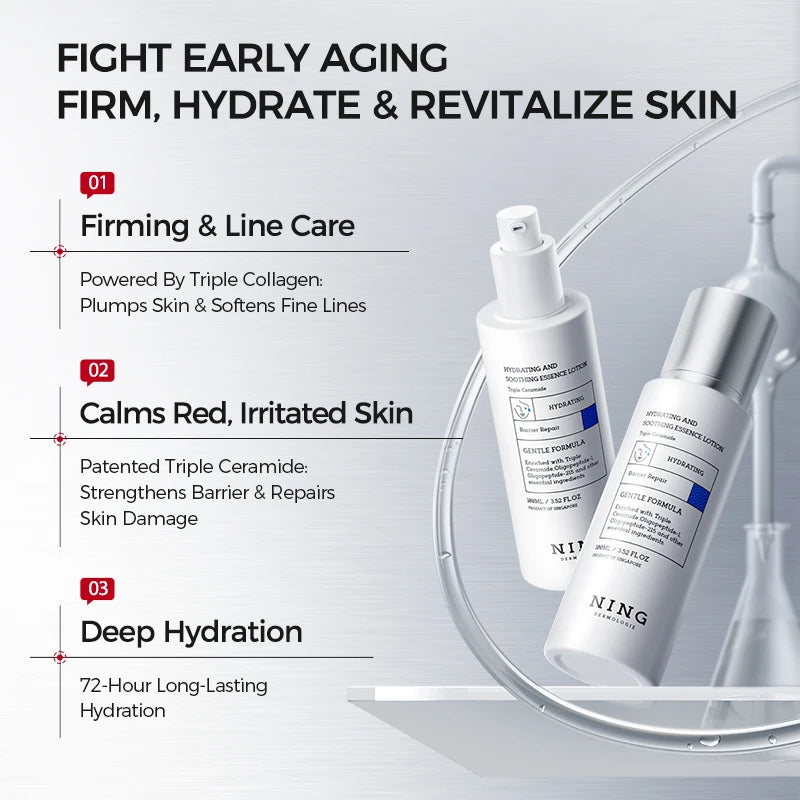 Korean Skincare Set Toner + Lotion + Cream – 8D Hyaluronic Acid & Ceramides for Hydration, Soothing Comfort & Barrier Support
