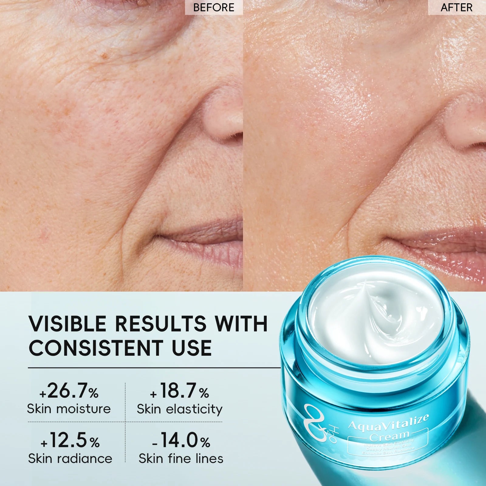 Quiyum 8X H2O AquaVitalize Cream 55g Deep Nourishing Daily Face Cream Boost Skin Radiance Maintain Skin Elasticity