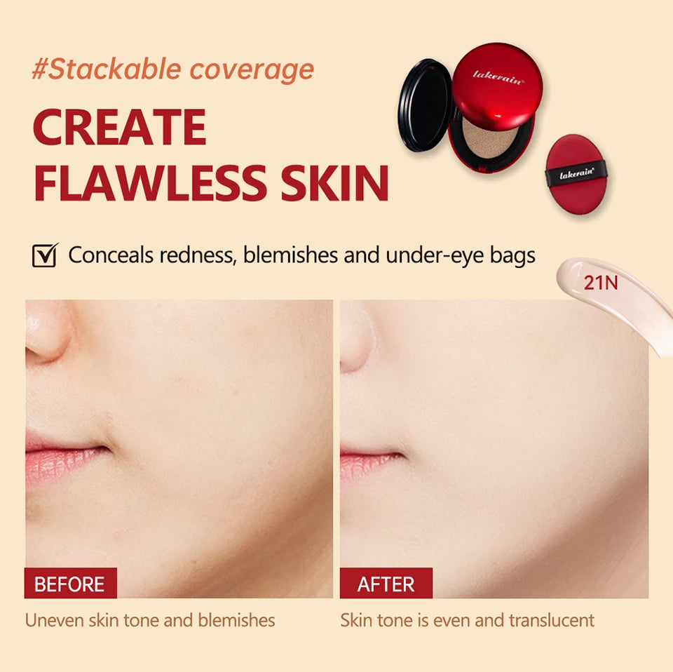 Lakerain Cushion Foundation Sunscreen Waterproof Long-lasting Brighten Foundation Cream Women Base Makeup Face Korean Cosmetics