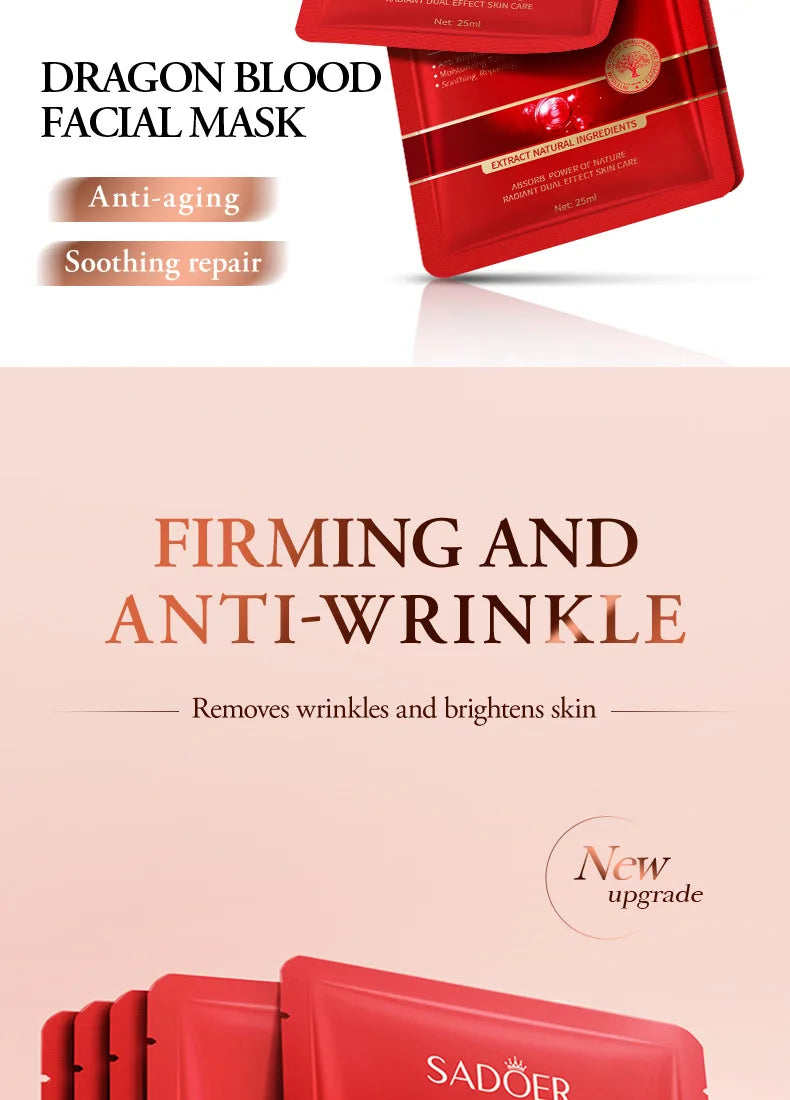 SADOER Dragon Blood Facial Masks for Face Moisturizing Anti-aging Hydrating Face Mask Facial Skin Care Products