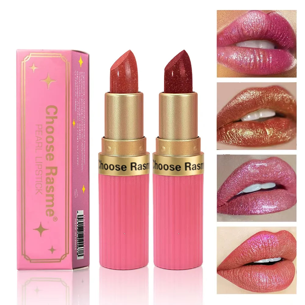 Pink Glitter Metallic Lipstick – Pearlescent Velvet Matte, Waterproof Long Wear