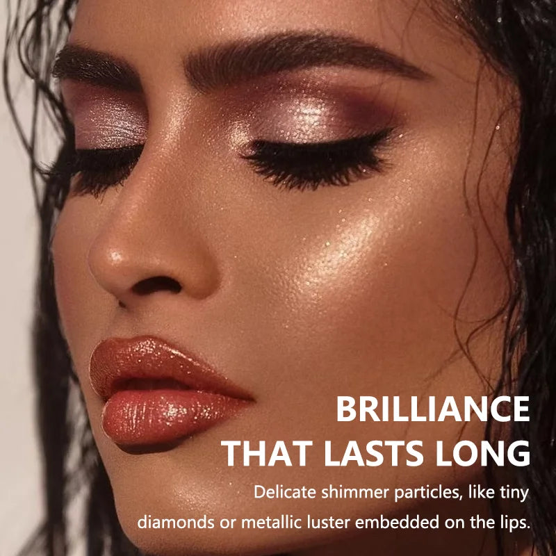 Pink Glitter Metallic Lipstick – Pearlescent Velvet Matte, Waterproof Long Wear