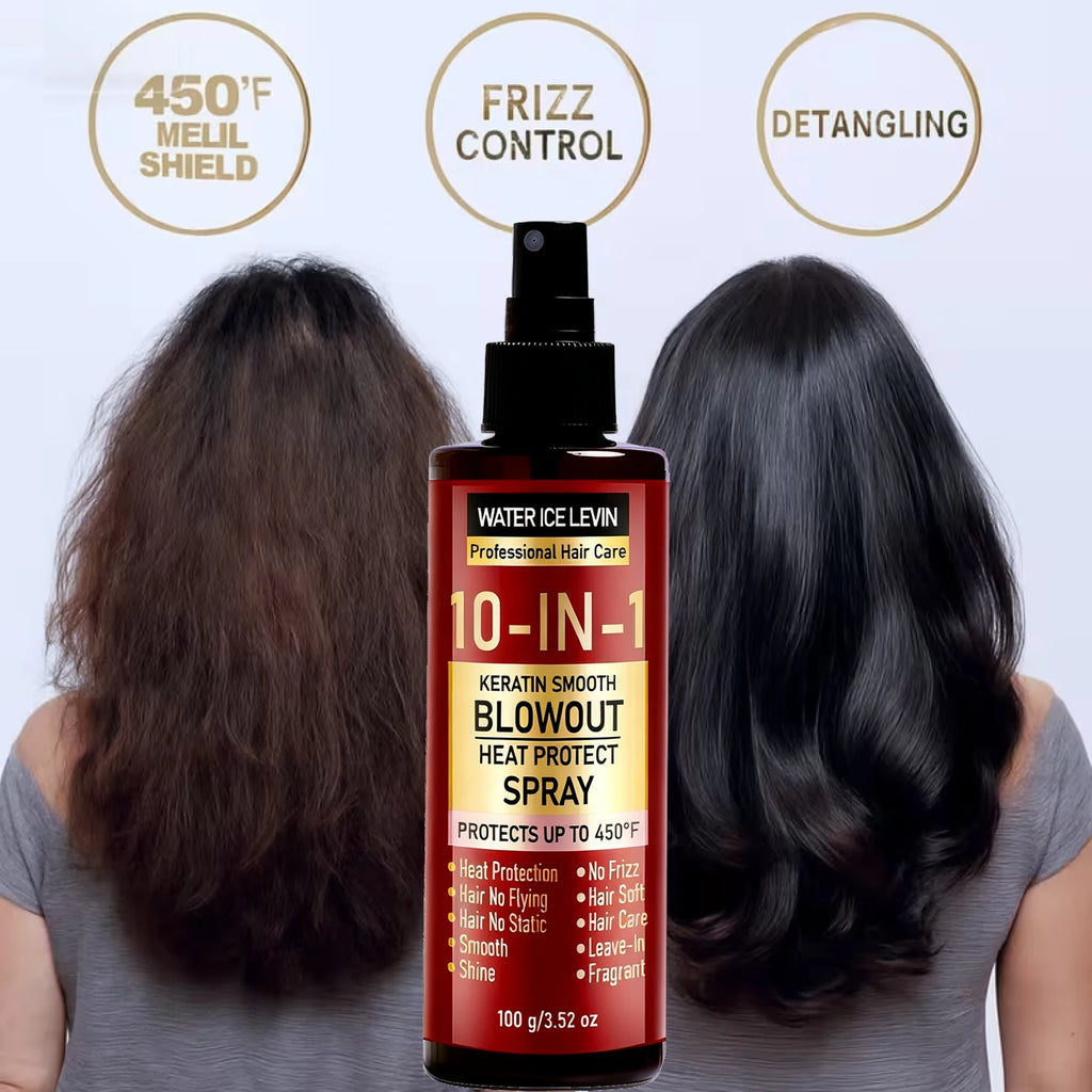 10-IN-1 Keratin Smooth Blowout Heat Protect Spray - Up to 450°F Heat Protection, Shine with Keratin & Biotin for All Hair Types