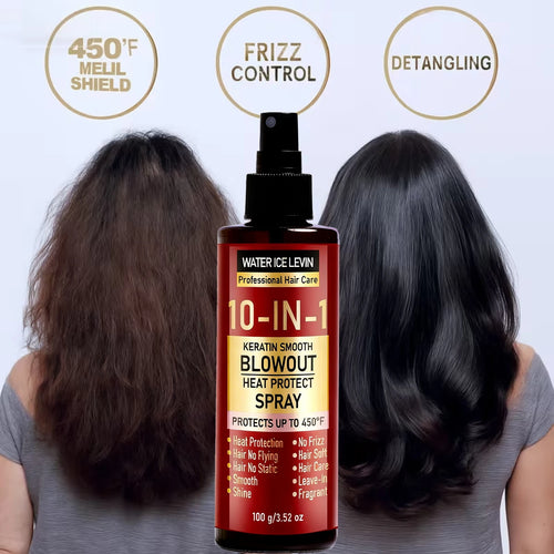 10-IN-1 Keratin Smooth Blowout Heat Protect Spray - Up to 450°F Heat Protection, Shine with Keratin & Biotin for All Hair Types