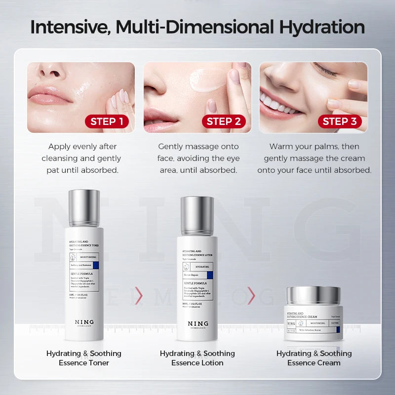 Korean Skincare Set Toner + Lotion + Cream – 8D Hyaluronic Acid & Ceramides for Hydration, Soothing Comfort & Barrier Support