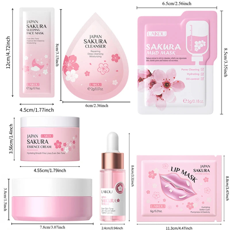 LAIKOU Sakura 24‑in‑1 Complete Skincare Set – Eye & Lip Masks, Serums, Cleanser, Toner & Cream