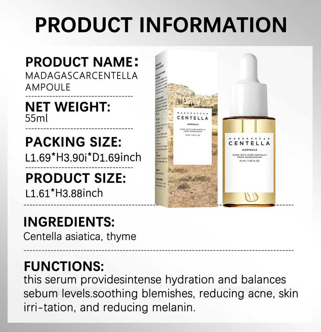 Centella Asiatica Serum 55ml - Sensitive skin soothing formula with acne fighting, deep moisturizing benefits for face
