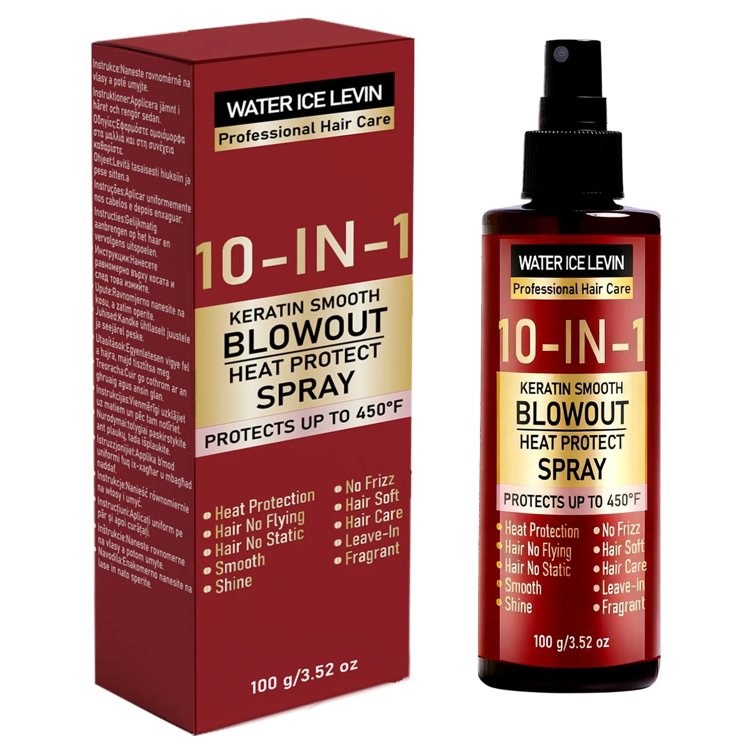 10-IN-1 Keratin Smooth Blowout Heat Protect Spray - Up to 450°F Heat Protection, Shine with Keratin & Biotin for All Hair Types