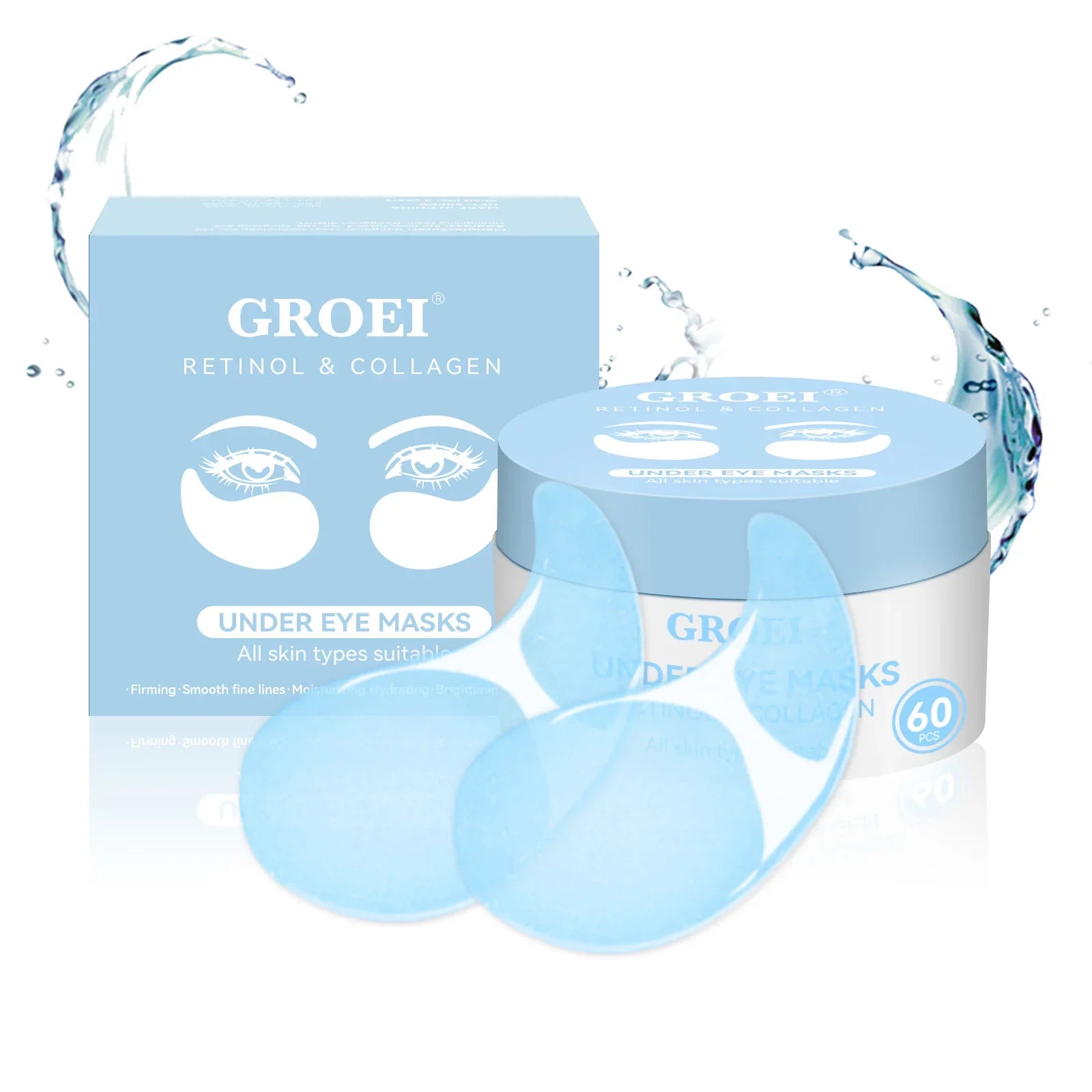 Retinol & Collagen Firming Eye Patches 60pcs - Reduces Dark Circles & Puffiness, Lifts & Moisturizes for Youthful Eyes.