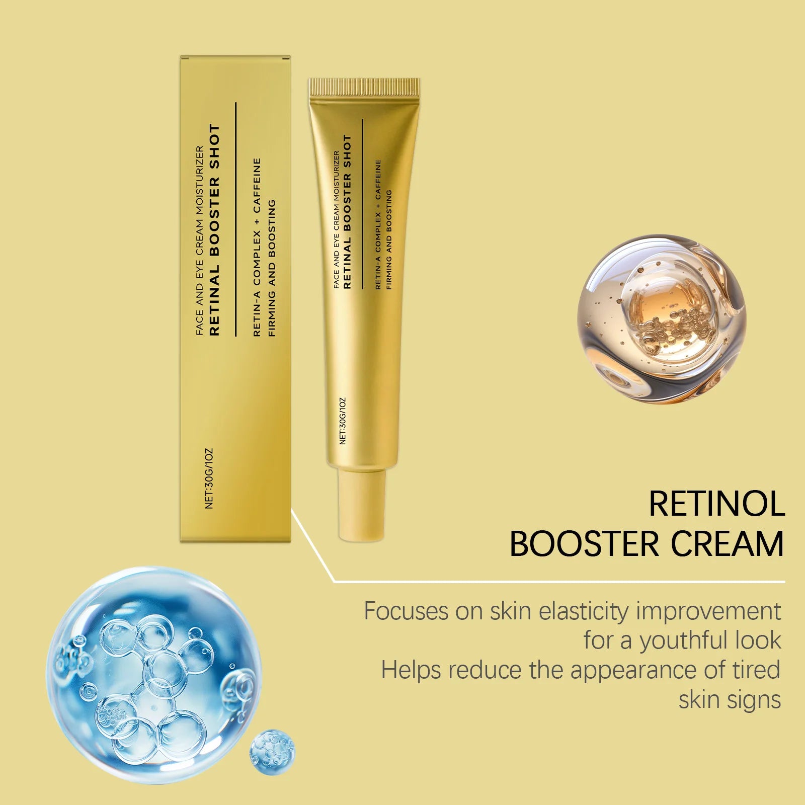 Face & Eye Cream Booster Shot Retinol Alternative Caffeine Firming Reduce Fine Lines Pores Skin Barrier Moisturizer