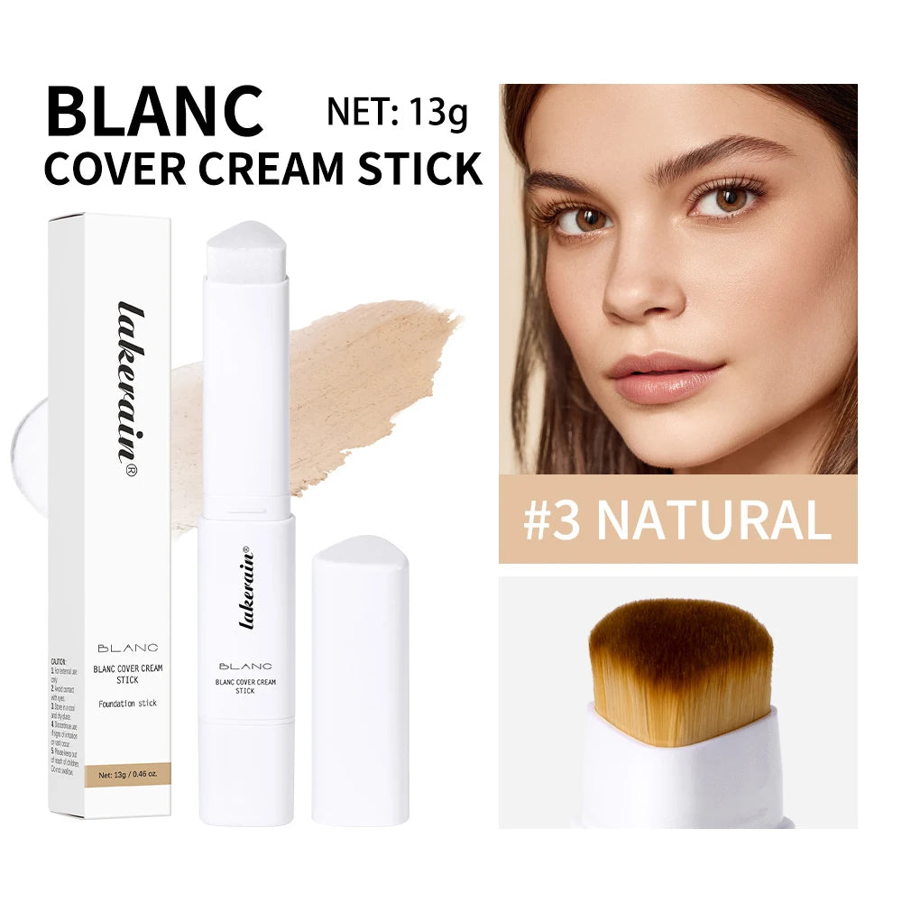 Color‑Changing Foundation Stick – Korean High‑Coverage, Waterproof Dual‑Ended Base with Built‑In Brush