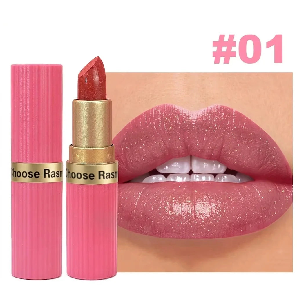 Pink Glitter Metallic Lipstick – Pearlescent Velvet Matte, Waterproof Long Wear