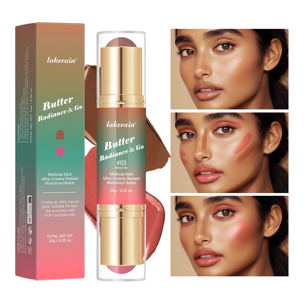 Lakerain Multipurpose Blush Stick Moisturizing Skin Long Lasting Natural Double-headed Bronzer-Blush Stick Pigmented Beauty Makeup