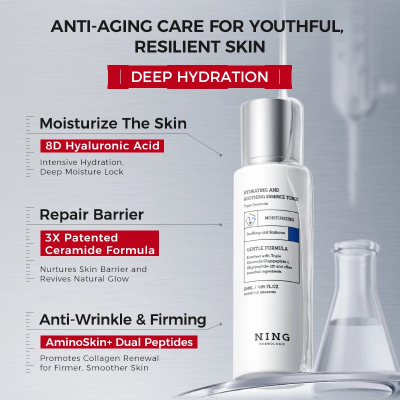 Korean Skincare Set Toner + Lotion + Cream – 8D Hyaluronic Acid & Ceramides for Hydration, Soothing Comfort & Barrier Support