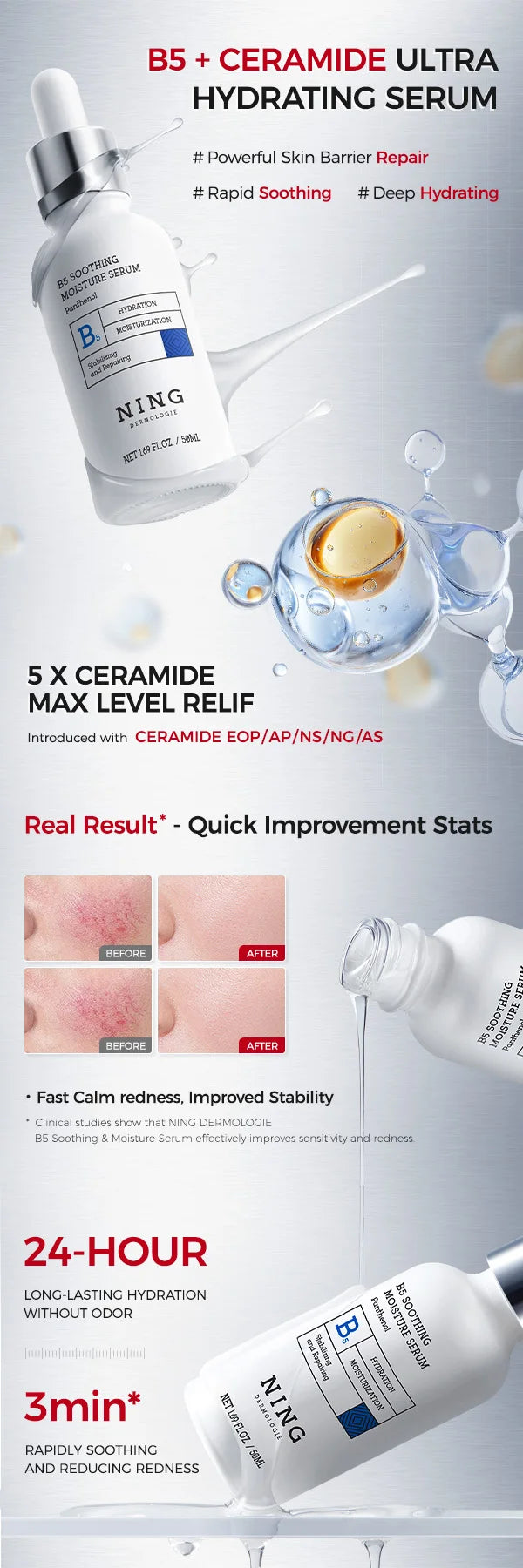 Vitamin B5 Serum – Panthenol + Ceramides + Squalane, Hydrating Soothing Essence for Sensitive Skin & Barrier Support